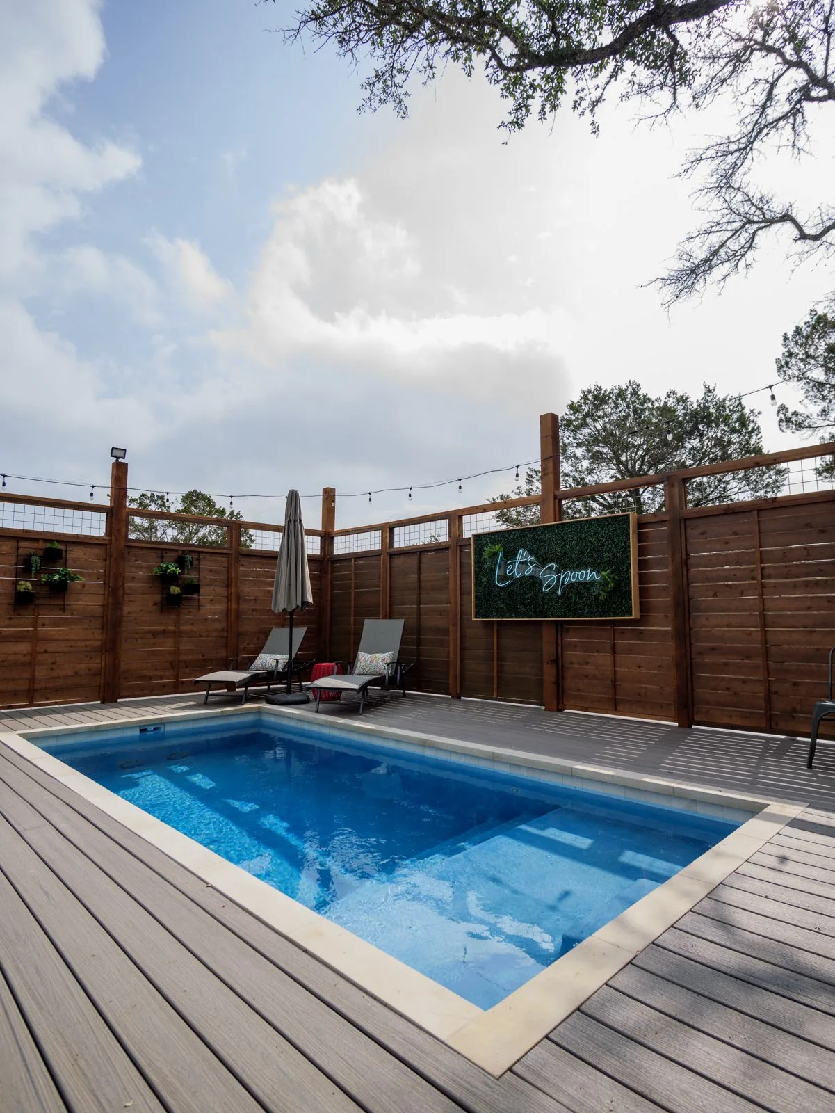 Private pool at Spoon Mountain Glamping luxury safari tent in Wimberley, Texas Hill Country