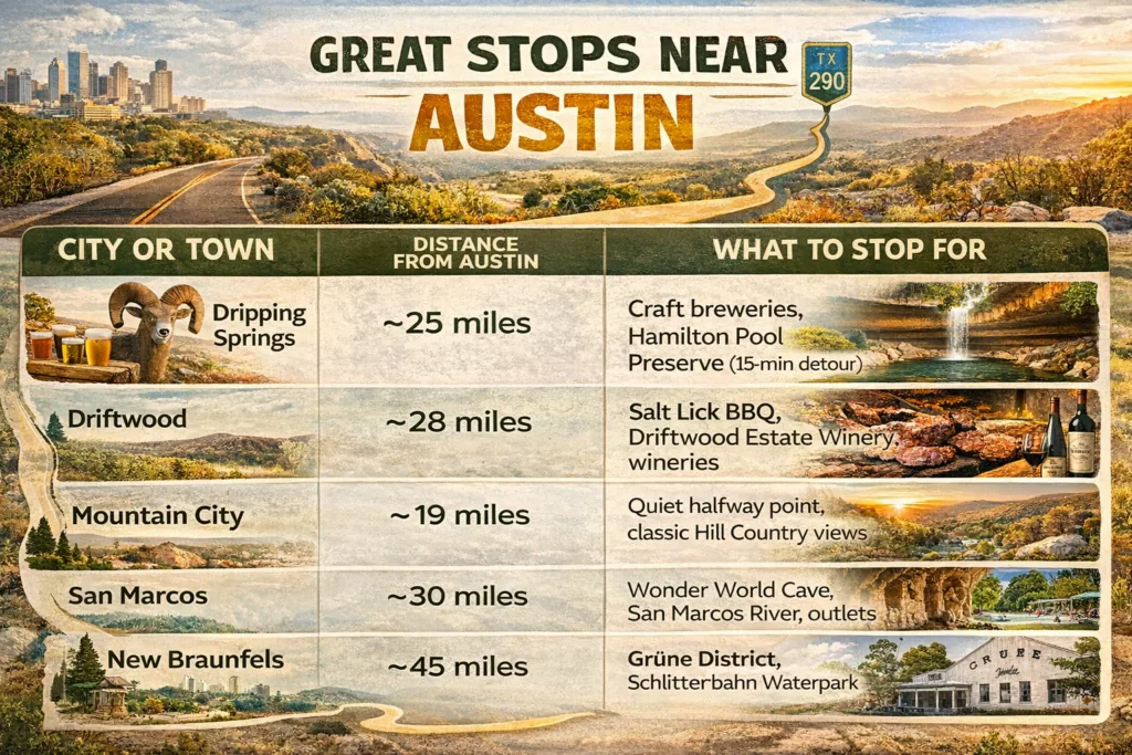 Top Cities Between Austin And Wimberley Road Trip Stops