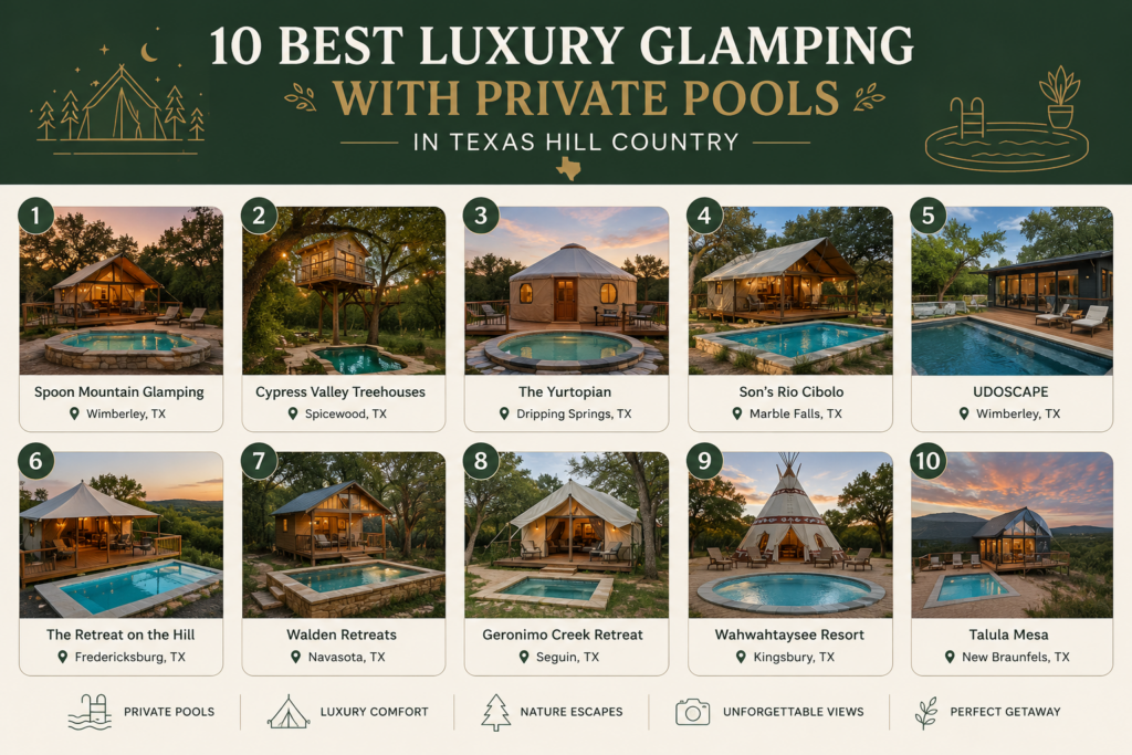 Luxury Glamping With Private Pools in Texas: 10 Best 2026 1 image 104 Spoon Mountain Glamping