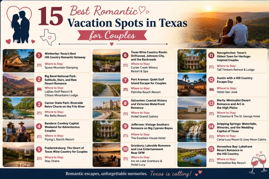 15 Best Vacation Spots in Texas for Couples (2026 Guide) 1 15 Best Romantic Vacation Spots in Texas for Couples