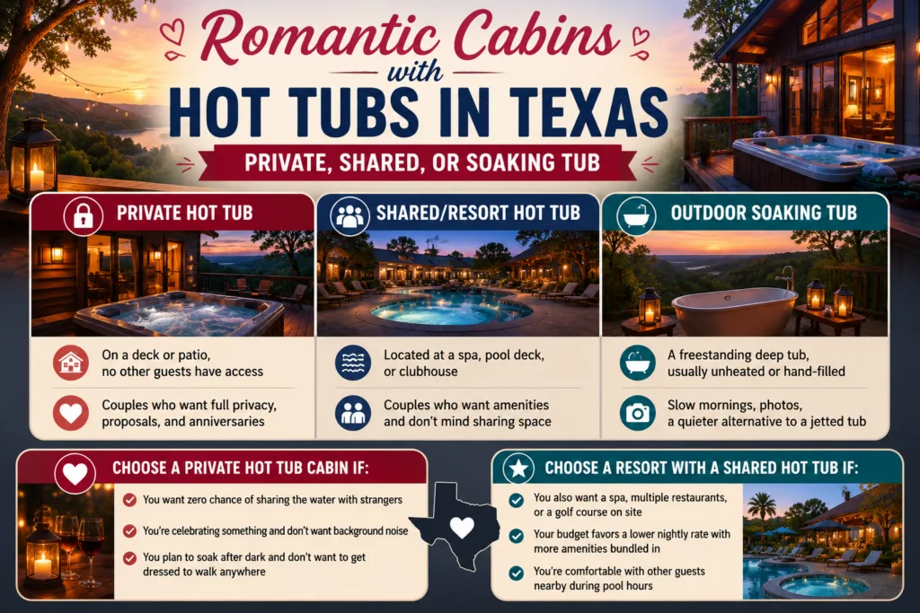 Romantic Cabins with Hot Tubs in Texas: Private, Shared, or Soaking Tub