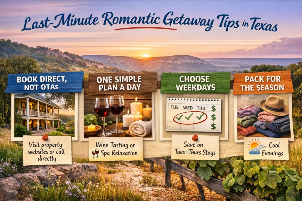 Last-Minute Romantic Getaways in Texas (2026 Guide) 4 Last-Minute Romantic Getaways Tips in Texas