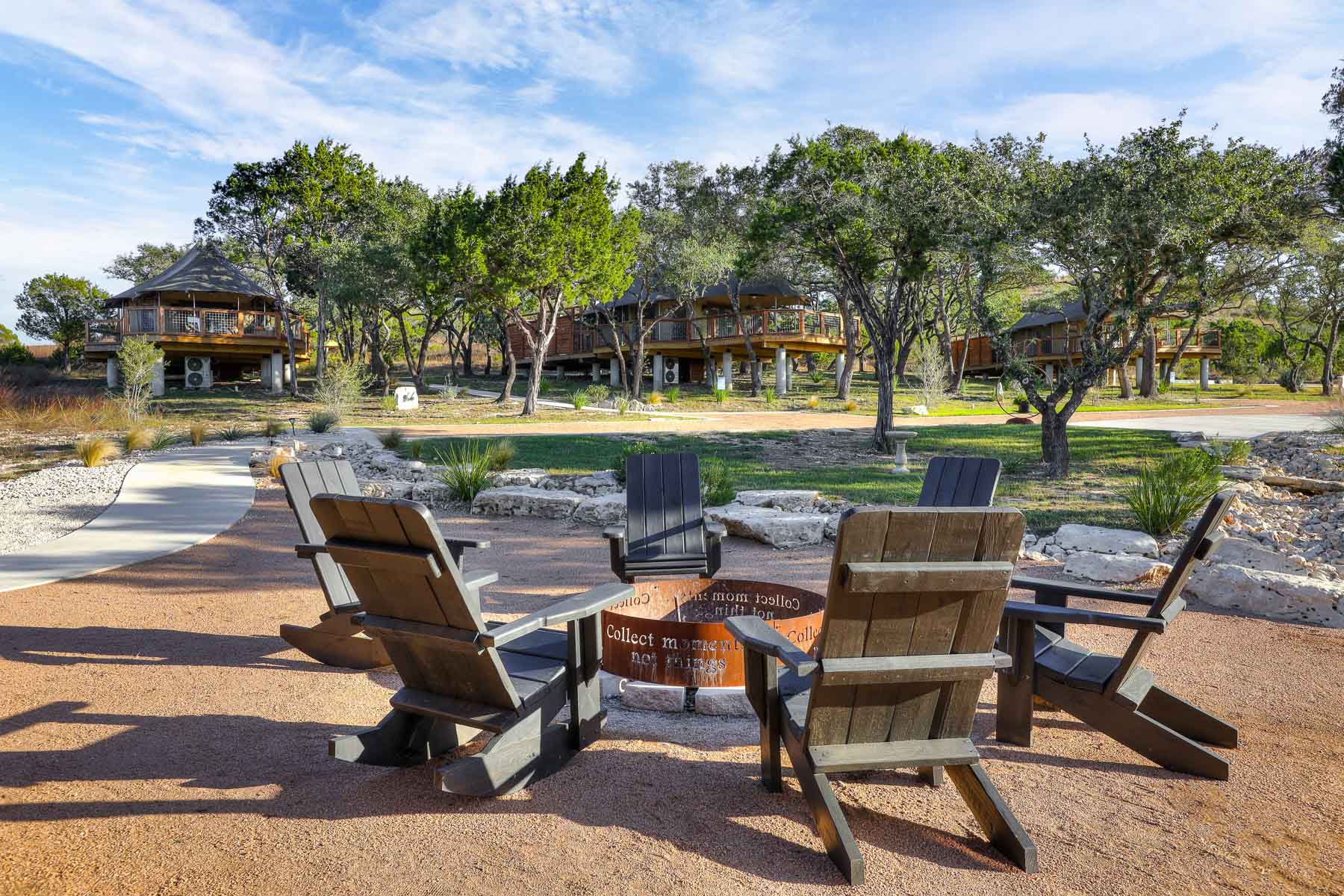 Chisum safari tent deck at Spoon Mountain Glamping, Wimberley, Texas