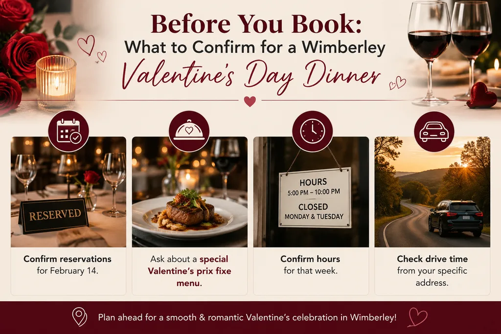 What to Confirm for a Wimberley Valentine's Day Dinner